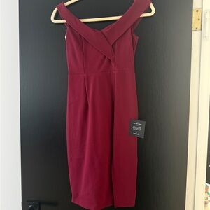 Sleeveless Off-Shoulder Burgundy Sheath Dress